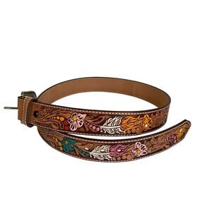 Hand-Tooled Mexican Leather Belt • Floral Design • Boho Western • Size 38
